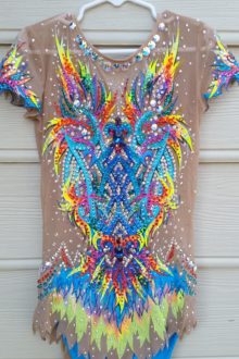 Blue/yellow rhythmic gymnastics leotard