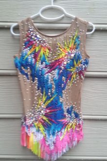 Blue colorful rhythmic gymnastics leotard