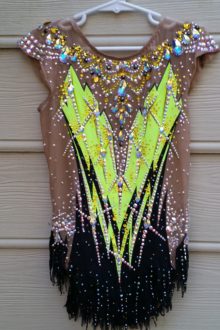 Yellow/black designer rhythmic gymnastics leotard