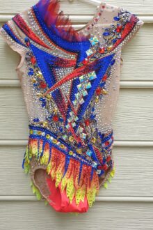 Blue/red fiery rhythmic gymnastics leotard
