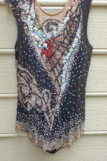Black covered in Swarovski rhythmic gymnastics leotard