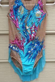 Blue/skirt in back rhythmic gymnastics leotard