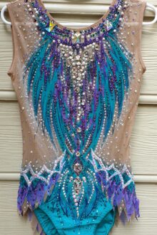 Teal skirt in back rhythmic gymnastics leotard