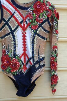 Red roses/white rhythmic gymnastics leotard