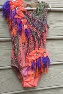 Orange with flowers rhythmic gymnastics leotard