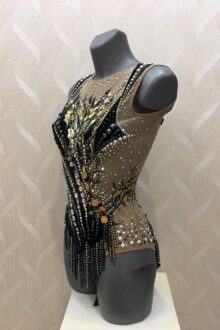 Black and gold rhythmic gymnastics leotard