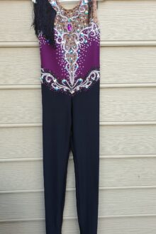 Purple/black two tone unitard for rhythmic gymnastics