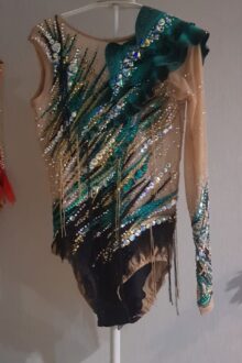 Green ruffles rhythmic gymnastics leotard