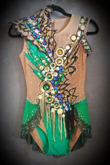 Green/gold rhythmic gymnastics leotard