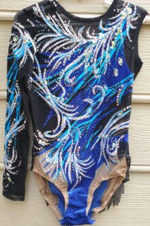 Blue/black one sleeve rhythmic gymnastics leotard