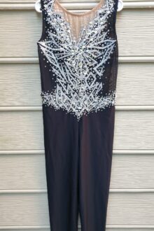 Black unitard with silver stones for rhythmic gymnastics