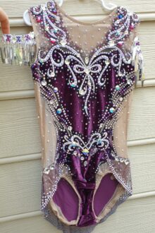 Velvet plumb silver "sleeves" rhythmic gymnastics leotard