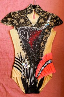 Tango/spanish leotard with open "door" and red rose