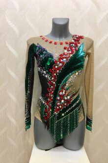 Velvet black/red/green rhythmic gymnastics leotard