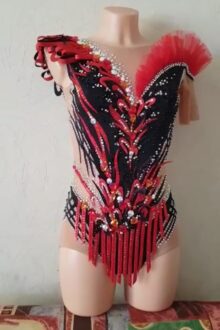Black/red Spanish/tango rhythmic gymnastics leotard