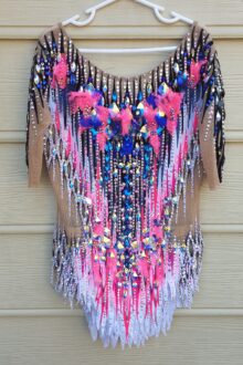 Pink with flowers rhythmic gymnastics leotard