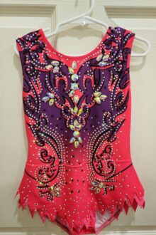New rules, no mesh red/pink rhythmic gymnastics leotard