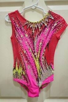 New rules, Level 6-8 pink/yellow rhythmic gymnastics leotard