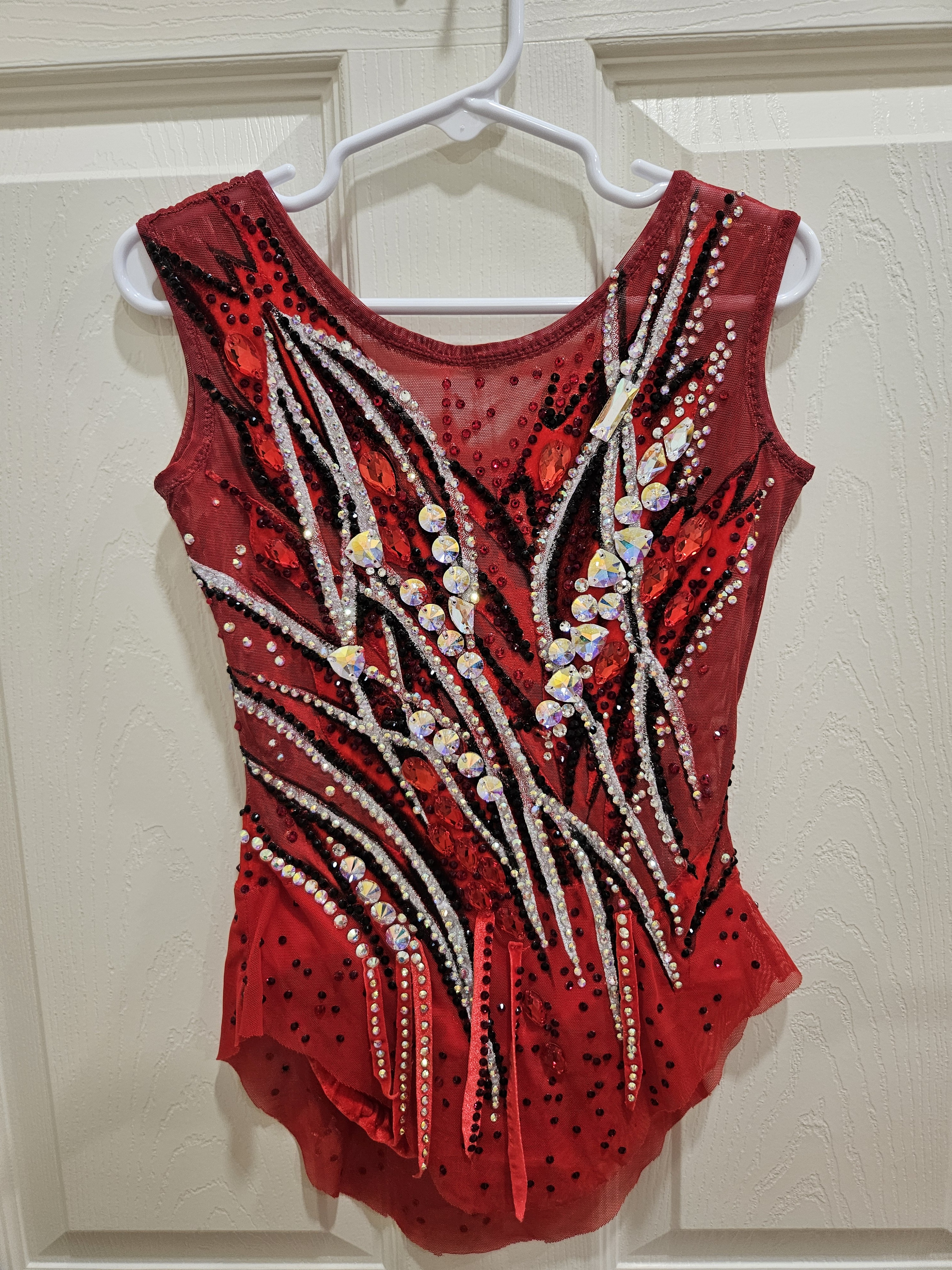 New rules, red rhythmic gymnastics leotard