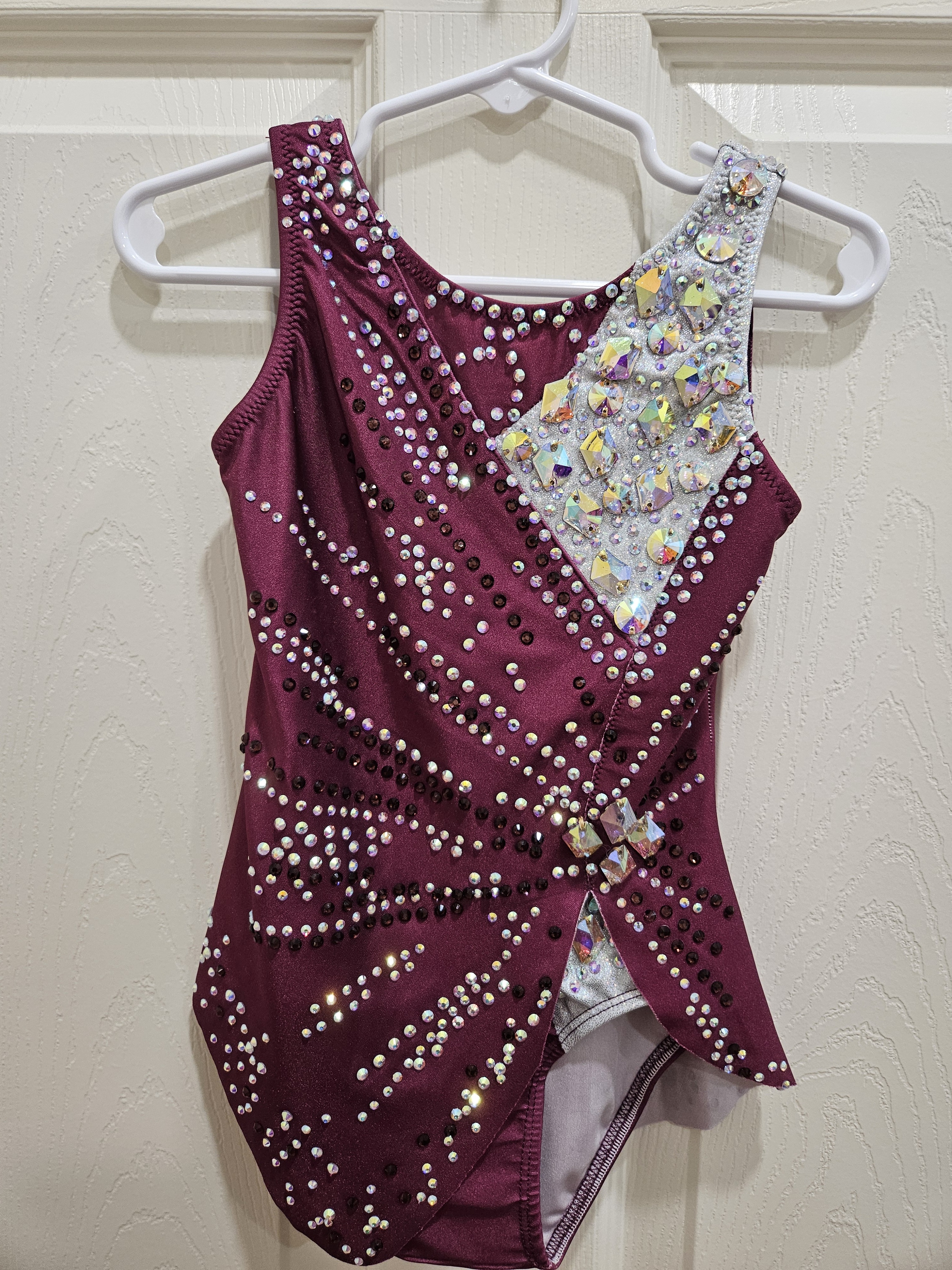 No mesh, new rules burgundy/silver rhythmic gymnastics leotard