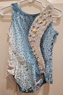 No mesh, new rules velvet blue/silver rhythmic gymnastics leotard