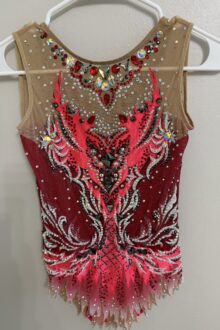 New rules Level 6-8 scarlet/red rhythmic gymnastics leotard.