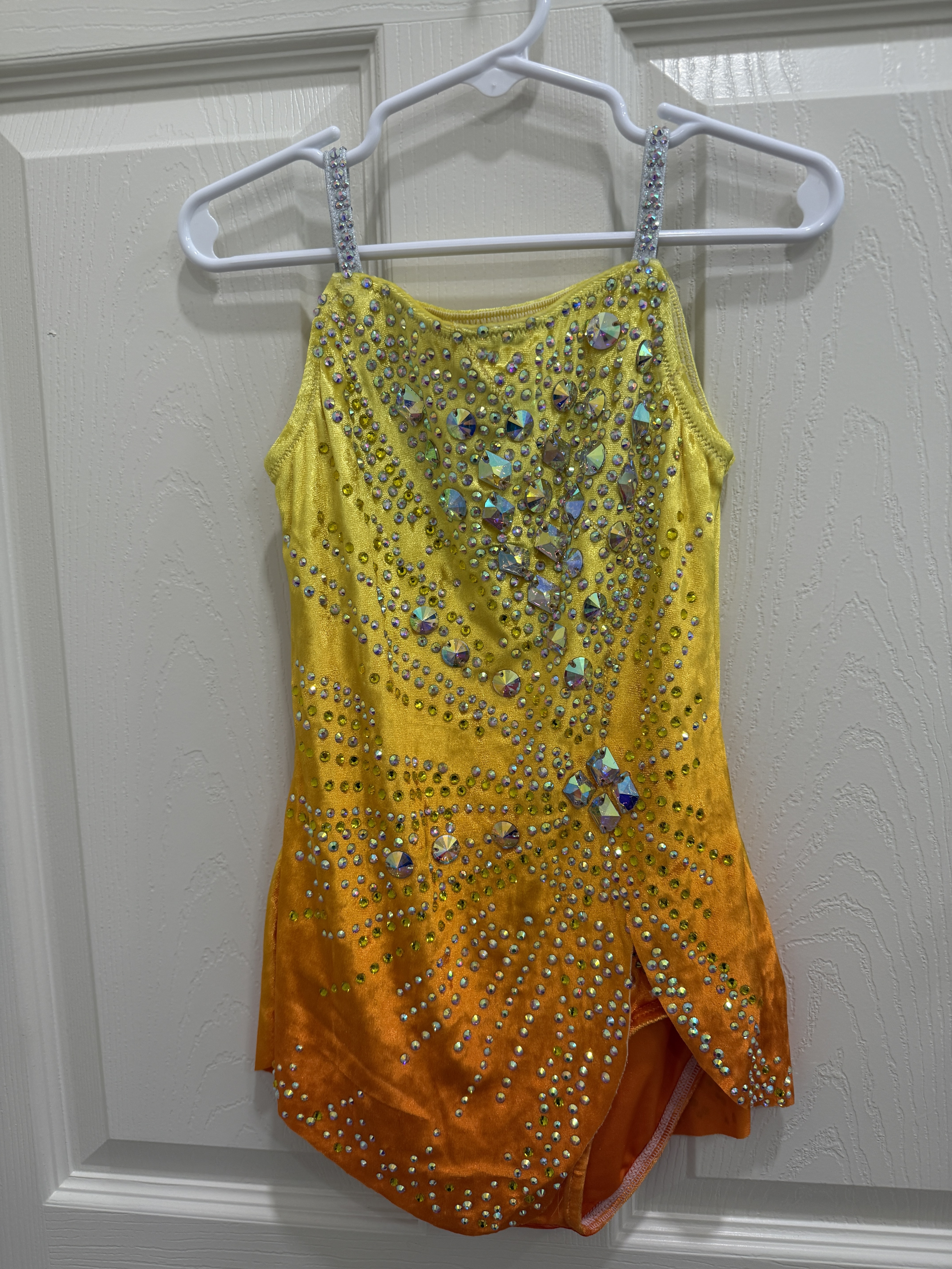 New rules no mesh velvet orange/yellow rhythmic gymnastics leotard