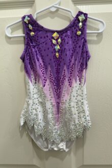 New rules no mesh velvet purple/white rhythmic gymnastics leotard.