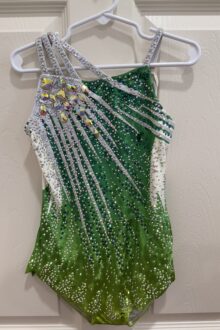 New rules no mesh velvet green/white rhythmic gymnastics leotard.